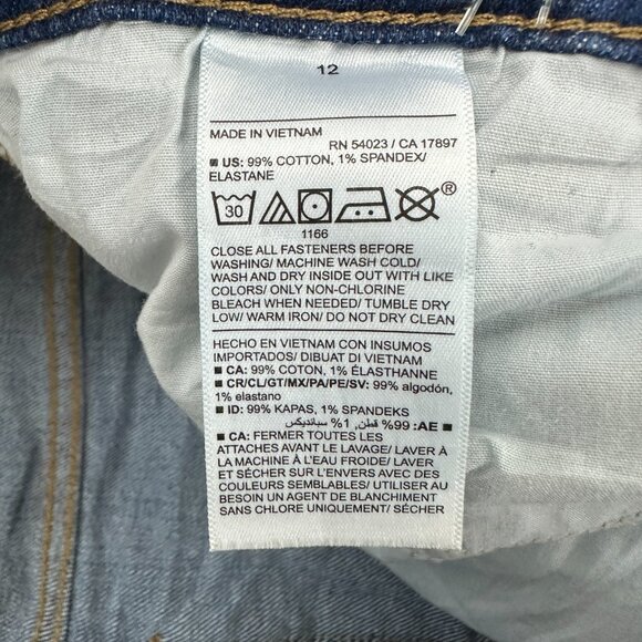 Old Navy Mid Rise Boyfriend Distressed Women's size 12 Dark Wash Blue Denim Jean - Picture 4 of 5